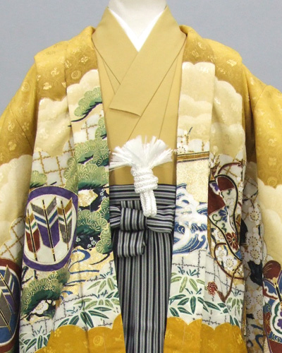 五歳祝着セット(からし色・兜、屏風、小太鼓)