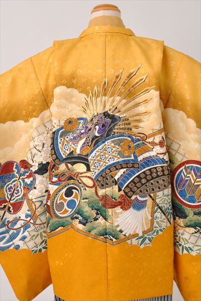 五歳祝着セット(からし色・兜、屏風、小太鼓)