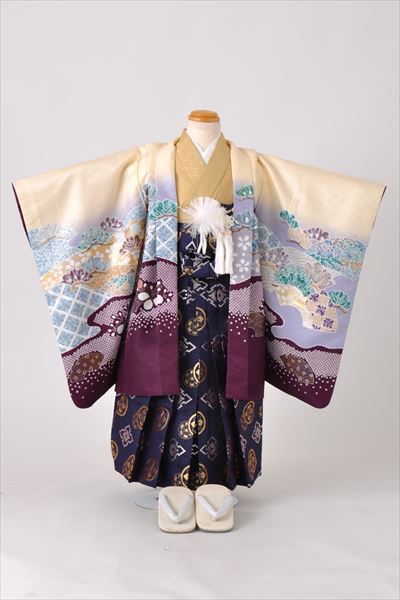 五歳祝着セット(クリームと紫のボカシ地・兜)