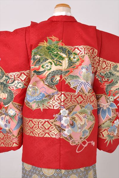 五歳祝着セット(赤地・龍、隠れ蓑、隠れ笠)