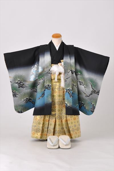 五歳祝着セット(黒にグレ-のボカシ地・,松と虎)【Sサイズ】