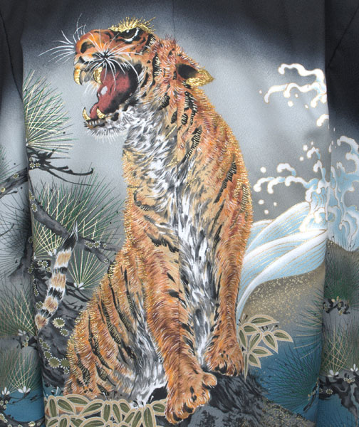 五歳祝着セット(黒にグレ-のボカシ地・,松と虎)【Sサイズ】