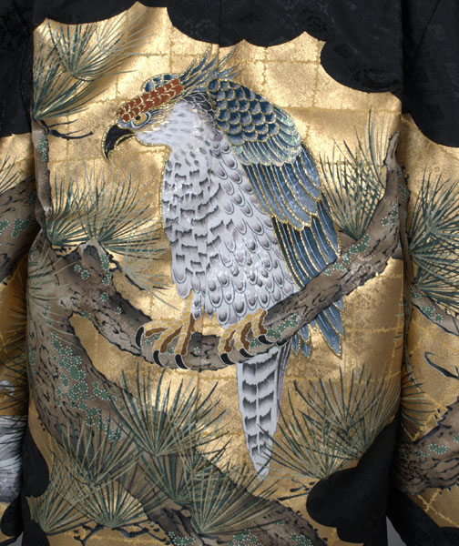 五歳祝着セット(黒地・金箔に老松と鷹)【Sサイズ】