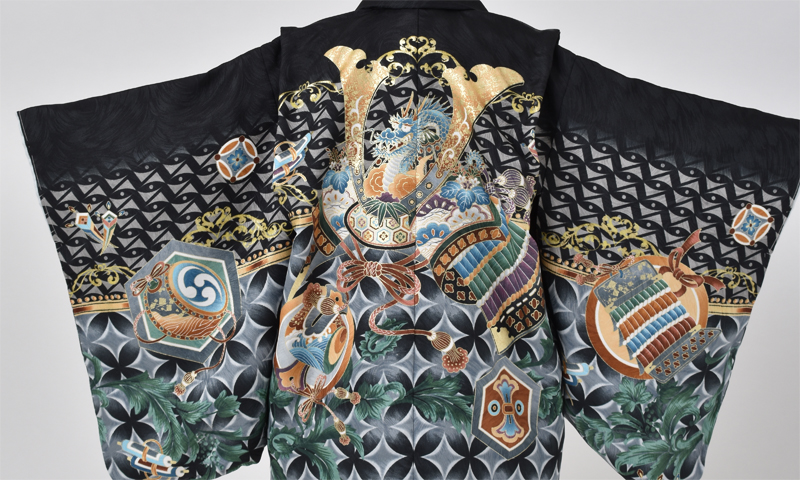 五歳祝着セット　Sサイズ（黒地に七宝・兜）