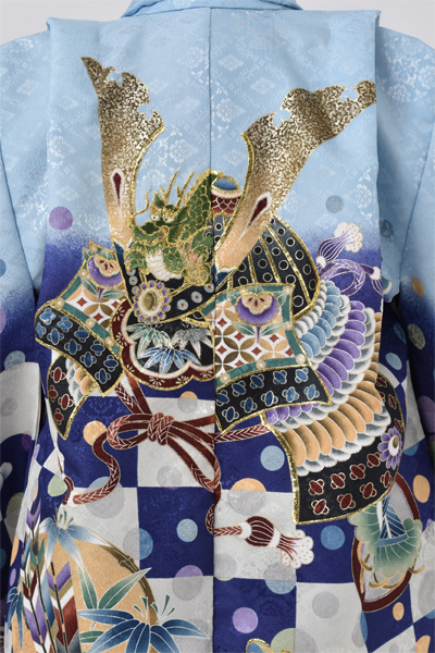 五歳祝着セット　Sサイズ（水色と青の市松模様）