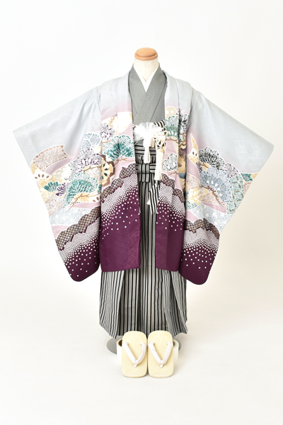 五歳祝着セット［グレー紫・鷹］