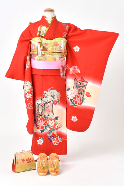 七歳祝着[赤・御所車]