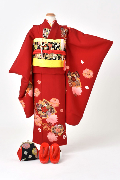 七歳祝着[深紅色・桜]