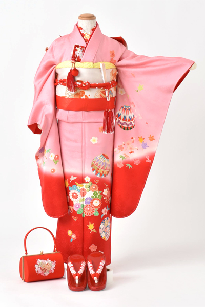 七歳祝着[正絹ピンク・手毬]