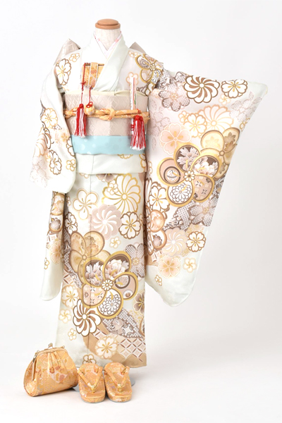 七歳祝着[淡いミントグリーン・花々]