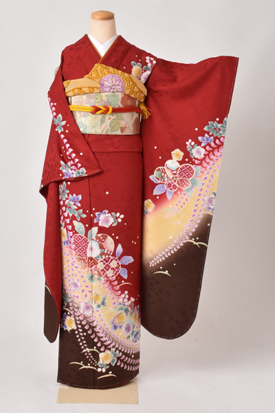 振袖［赤と細やかな藤の花］