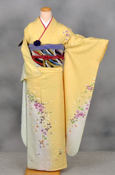 振袖(明るい黄色と鶯色地・小花)