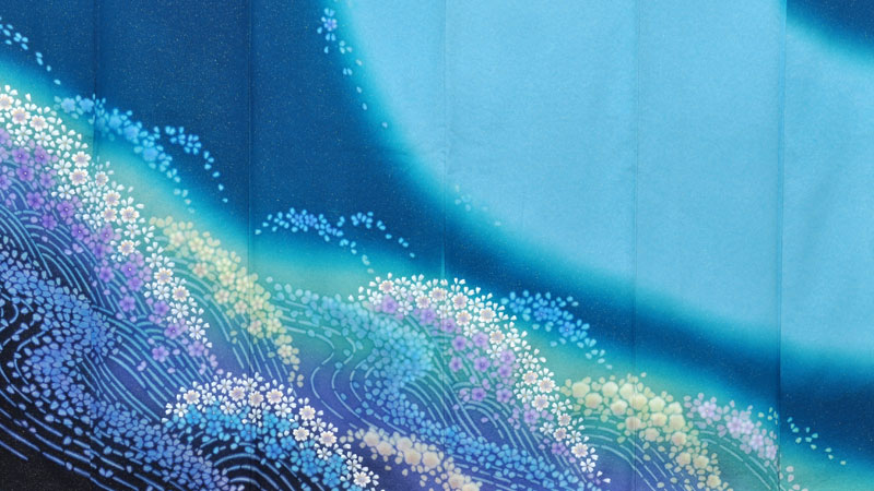 振袖（ブルーグリーン地・おぼろ染め風）