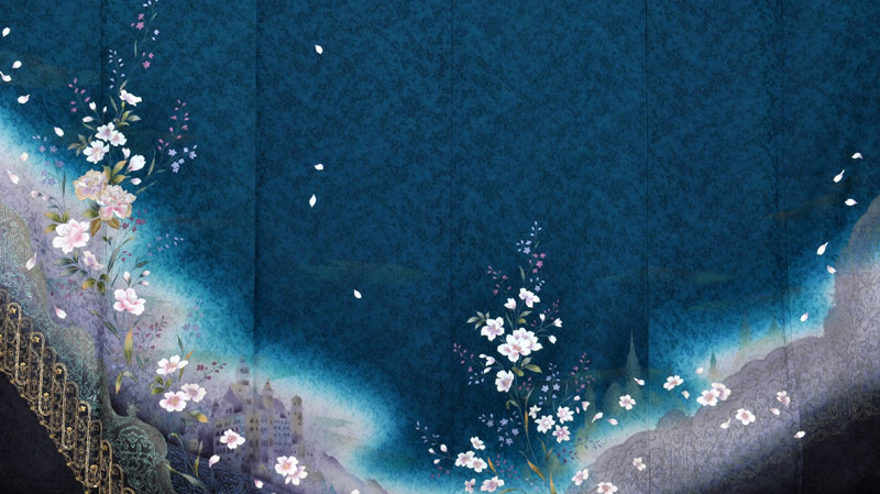 振袖(深緑地・ピンクの小花)