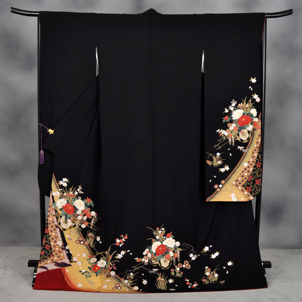 振袖(黒地・花車)