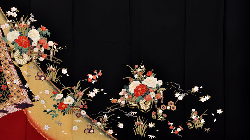 振袖(黒地・花車)