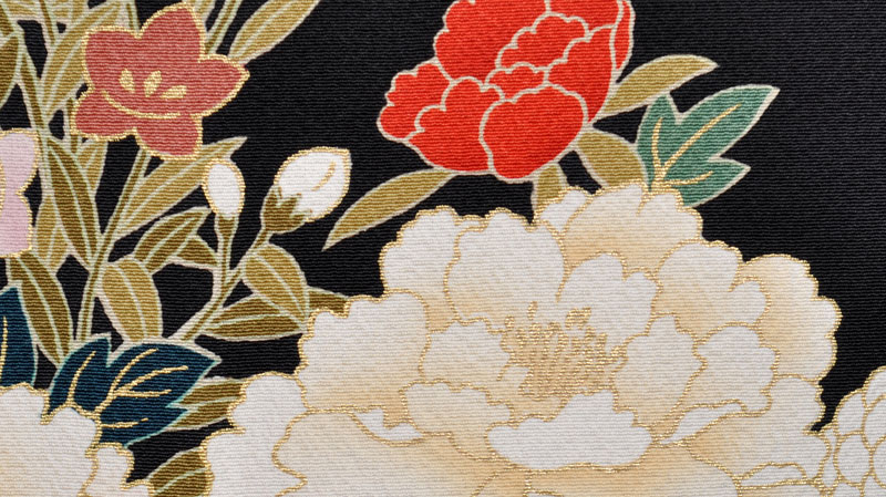 振袖(黒地・花車)