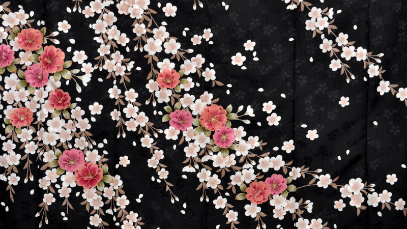 振袖(黒地・ピンクと白の花)