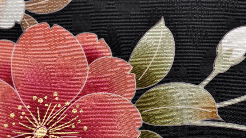 振袖(黒地・ピンクと白の花)