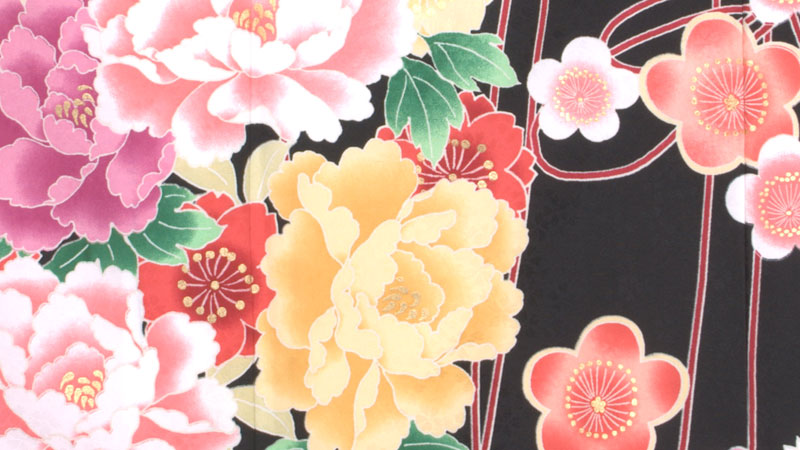 振袖(黒地・くす玉)