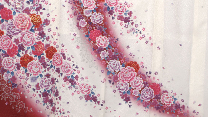 振袖(白に赤ボカシ地・花]