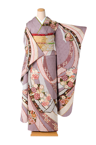 振袖(藤色地・束ね熨斗と花)