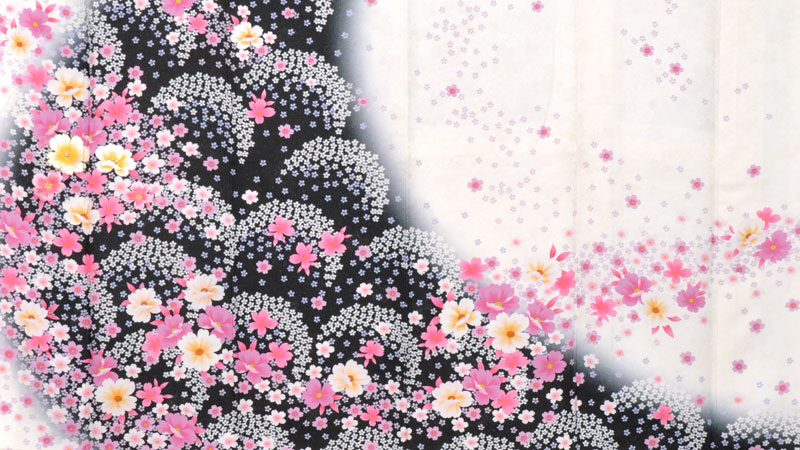 振袖(白と黒地・花)
