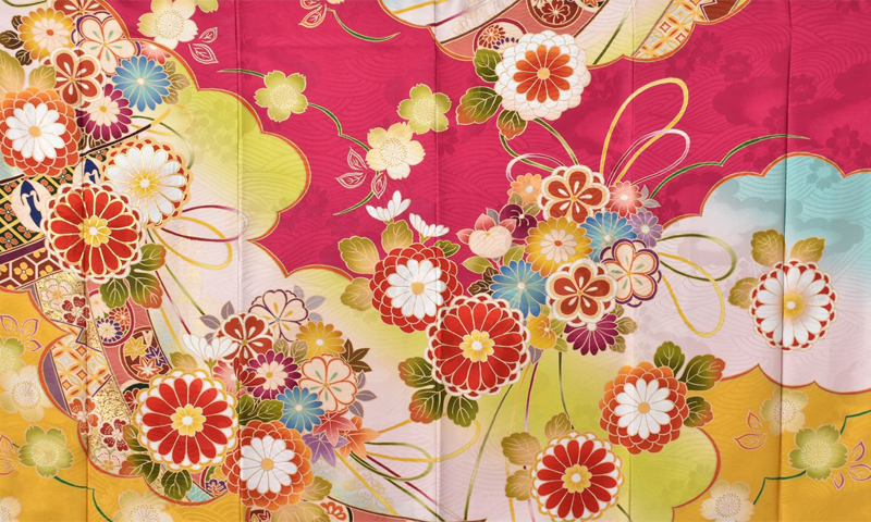 振袖[レトロな色合と几帳]