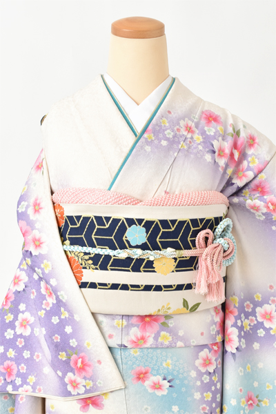 振袖[白×水色花々]