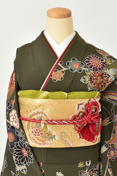 振袖[深緑・紅型風]