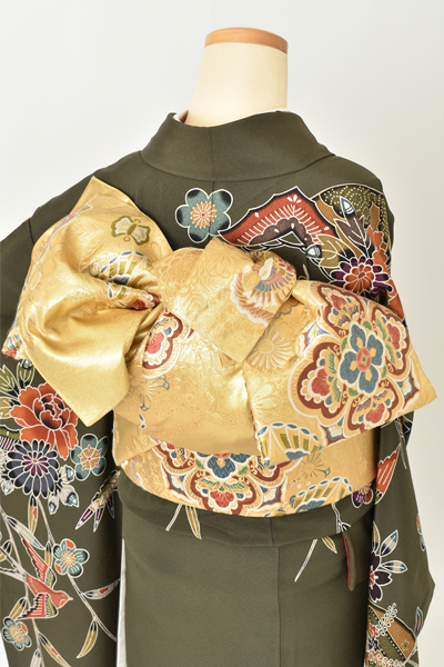 振袖[深緑・紅型風]