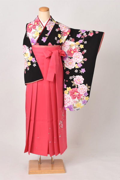 卒業袴(黒地・花々)