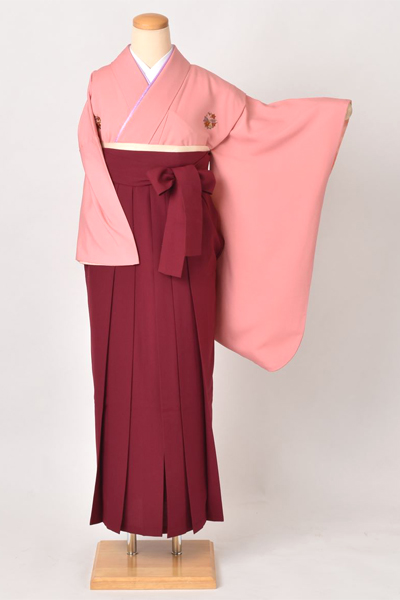 卒業袴(ピンク地・しゃれ紋着物/エンジ無地袴)