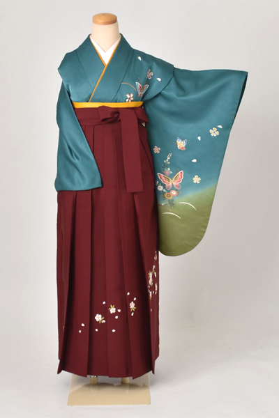 卒業袴(エメラルドグリーン地・蝶々)