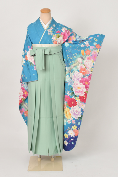 卒業袴［振袖・水色×無地袴］