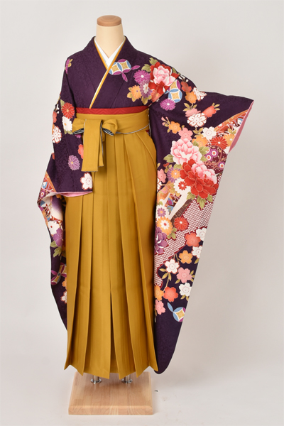 卒業袴［振袖・紫×無地袴］