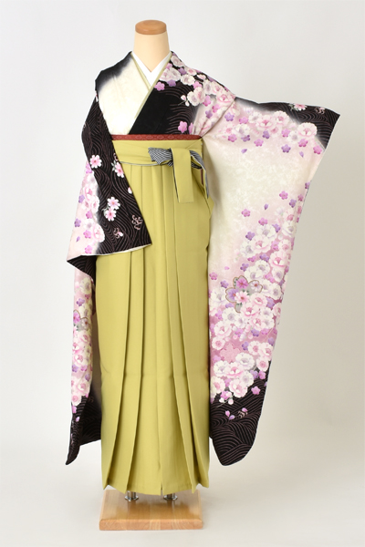 卒業袴[振袖・黒×白]