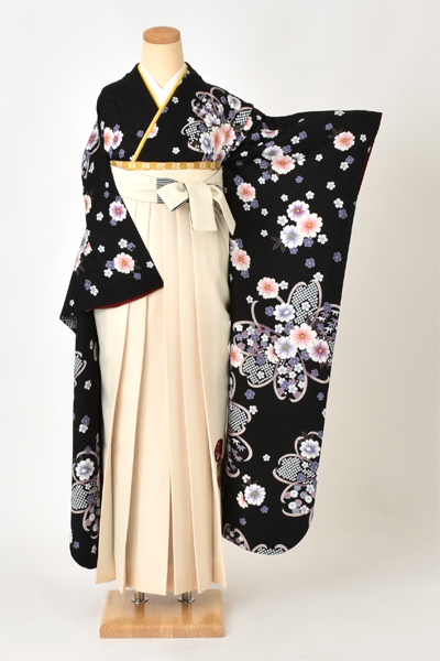 卒業袴[振袖・黒花々]