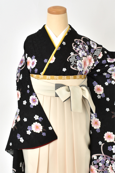 卒業袴[振袖・黒花々]