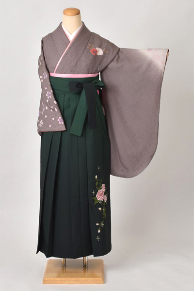 卒業袴(グレー地・花着物)