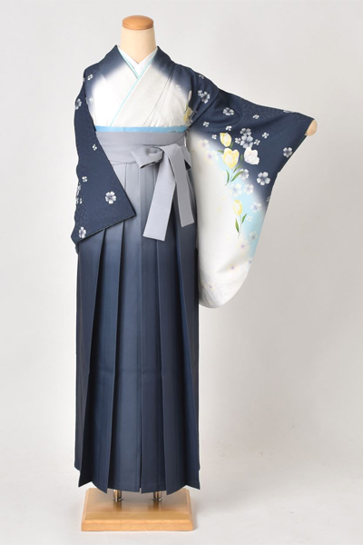 卒業袴［紺と白ぼかし×グラデーション］