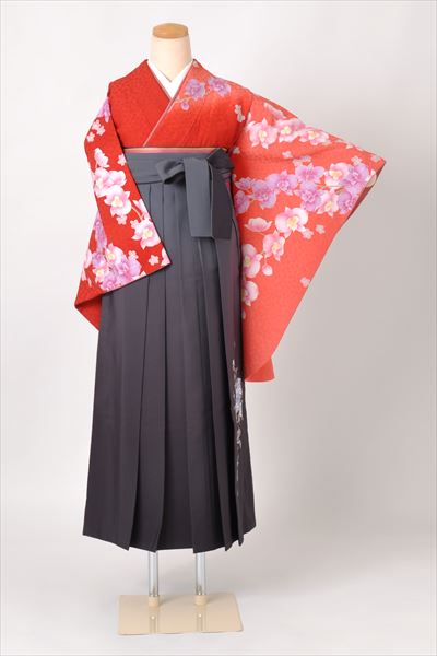 卒業袴(赤・桜の地紋・胡蝶蘭)