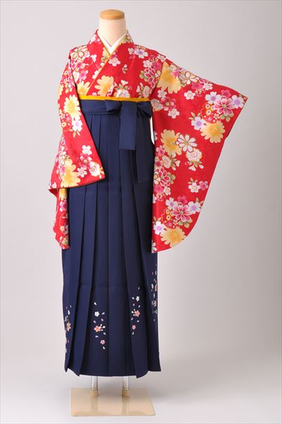 卒業袴[鮮やかな赤・桜・コスモス]