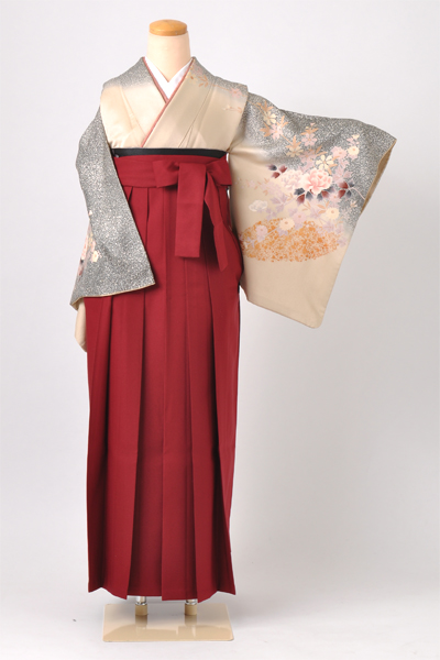 卒業袴[生成り・グレー・牡丹]