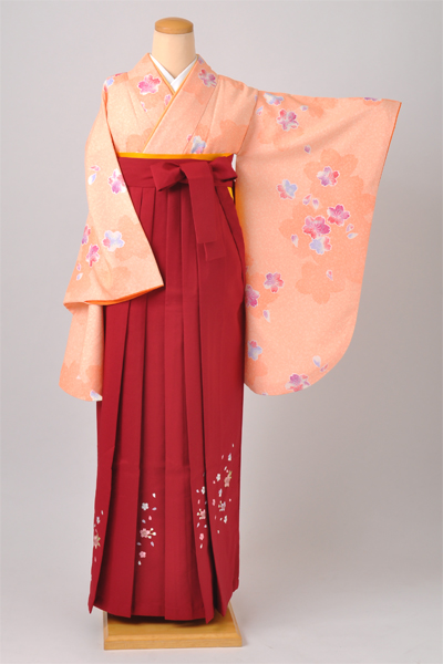卒業袴[淡いオレンジ色・桜模様]