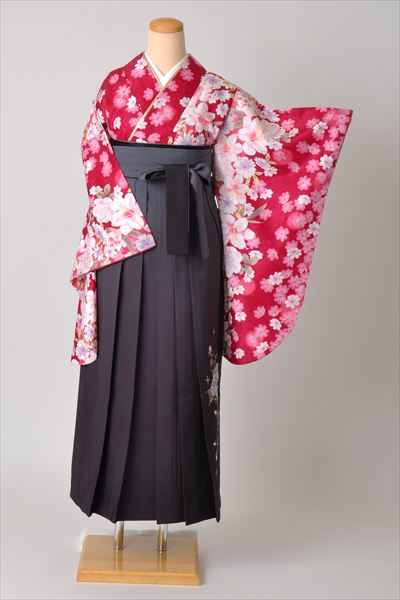 卒業袴[鮮やかなピンク・百合・コスモス]