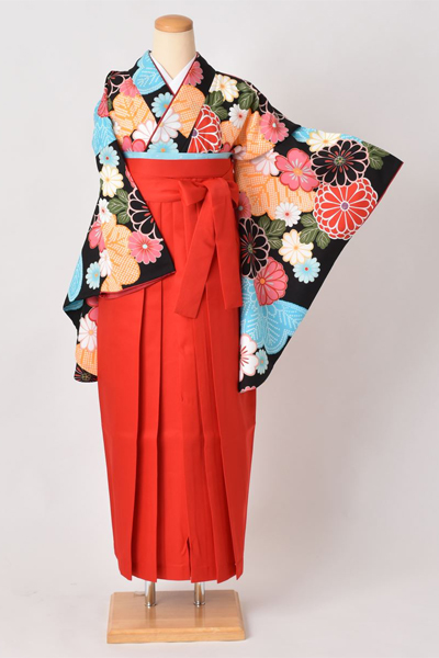 卒業袴［花と松×無地］