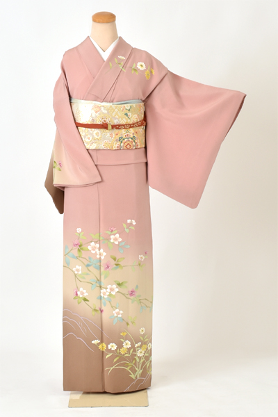 訪問着［桃色と植物模様］