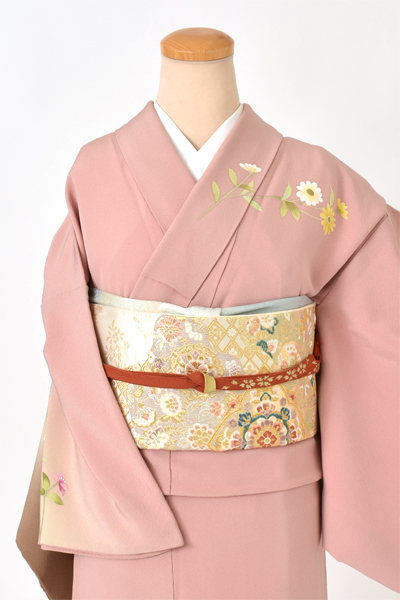 訪問着［桃色と植物模様］