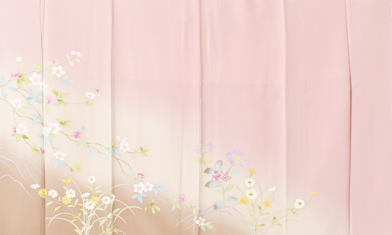 訪問着［桃色と植物模様］